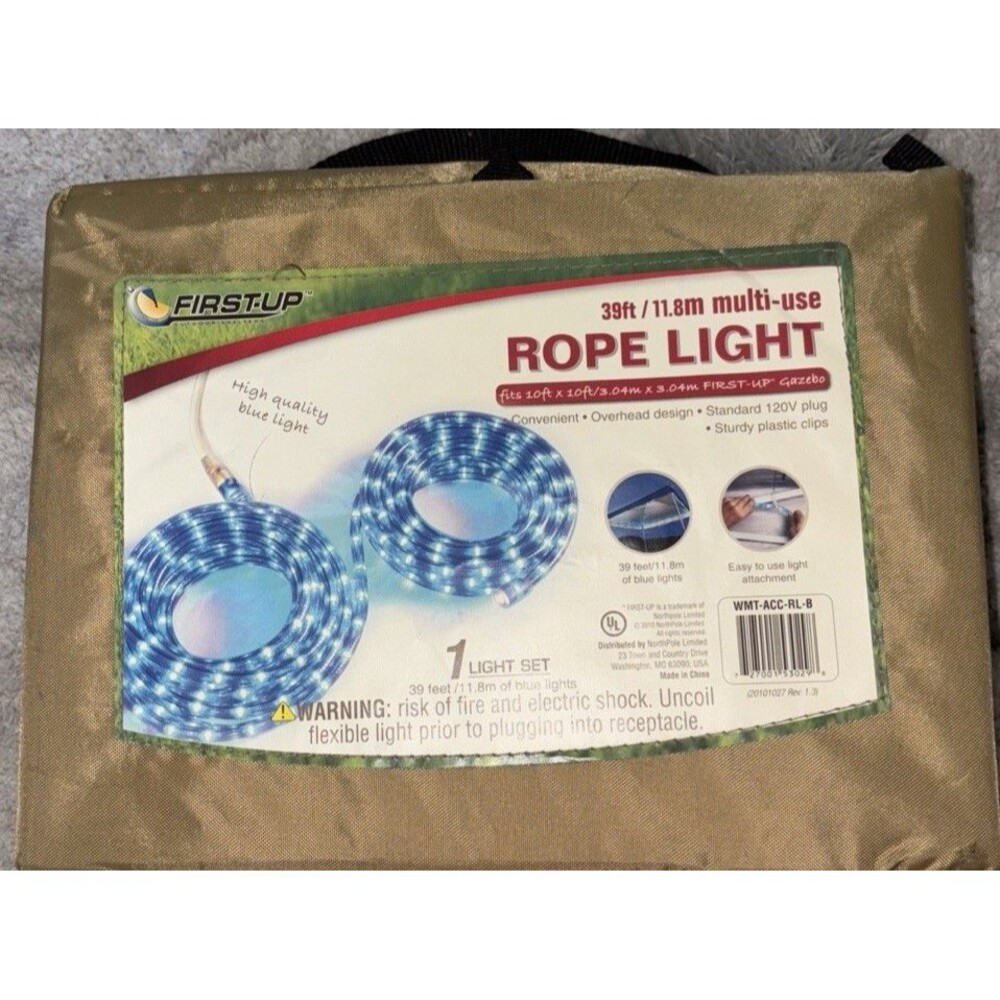 Blue Rope Light Strand 39FT, W/Clips, Multi-Use, Indoor/Outdoor